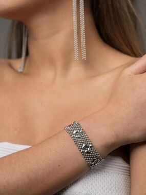 Sergio Gutierrez Antique Silver Mesh Chain Adjustable Cuff Bracelet